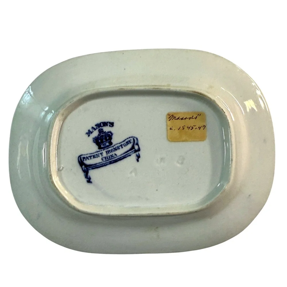 Antique Mason's Patent Ironstone Blue Chinoiserie Peacock Platter c1845 Cabinet